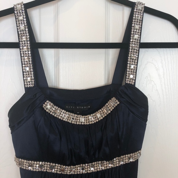 Navy Blue Satin Gown - Picture 2 of 5